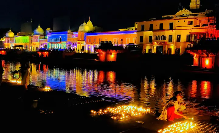 Deepotsav lamps and lights on the Saryu ghats, Ayodhya