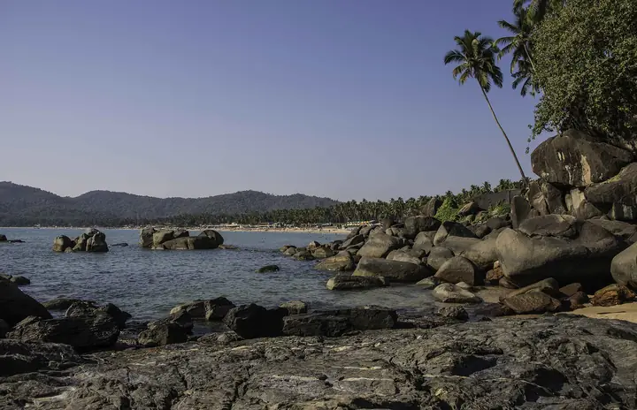 Rock formations along Palolem Beach, Goa