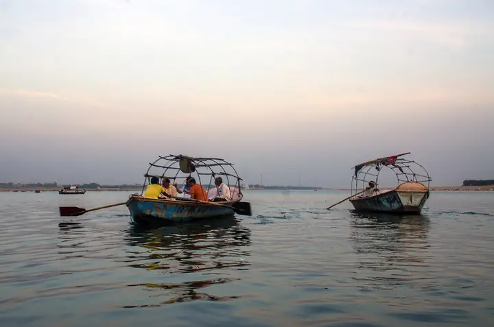 Boats on the Ganga at the Sangam, Prayagraj