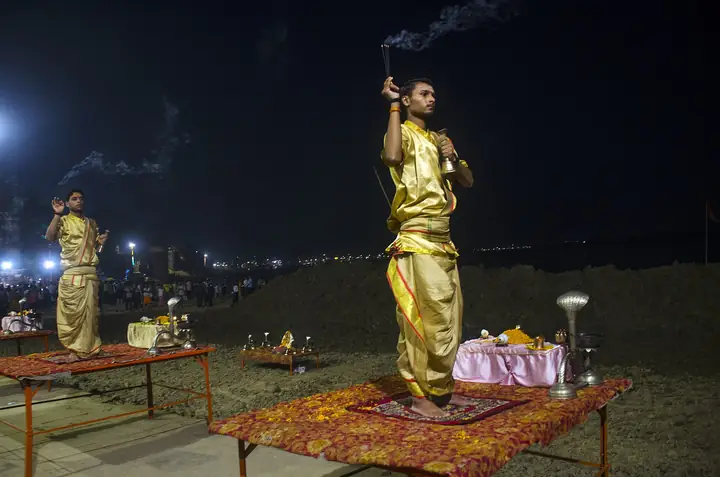 Evening Ganga Aarti on the ghats of Varanasi