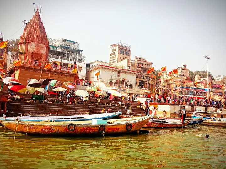 Colourful boats at Dashashwamedh Ghat, Varanasi
